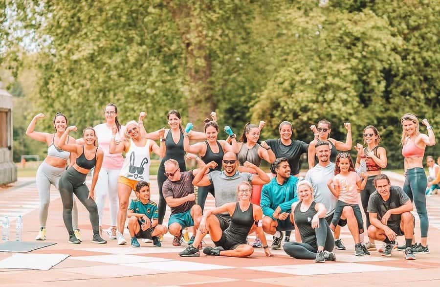 Outdoor fitness class in the rain